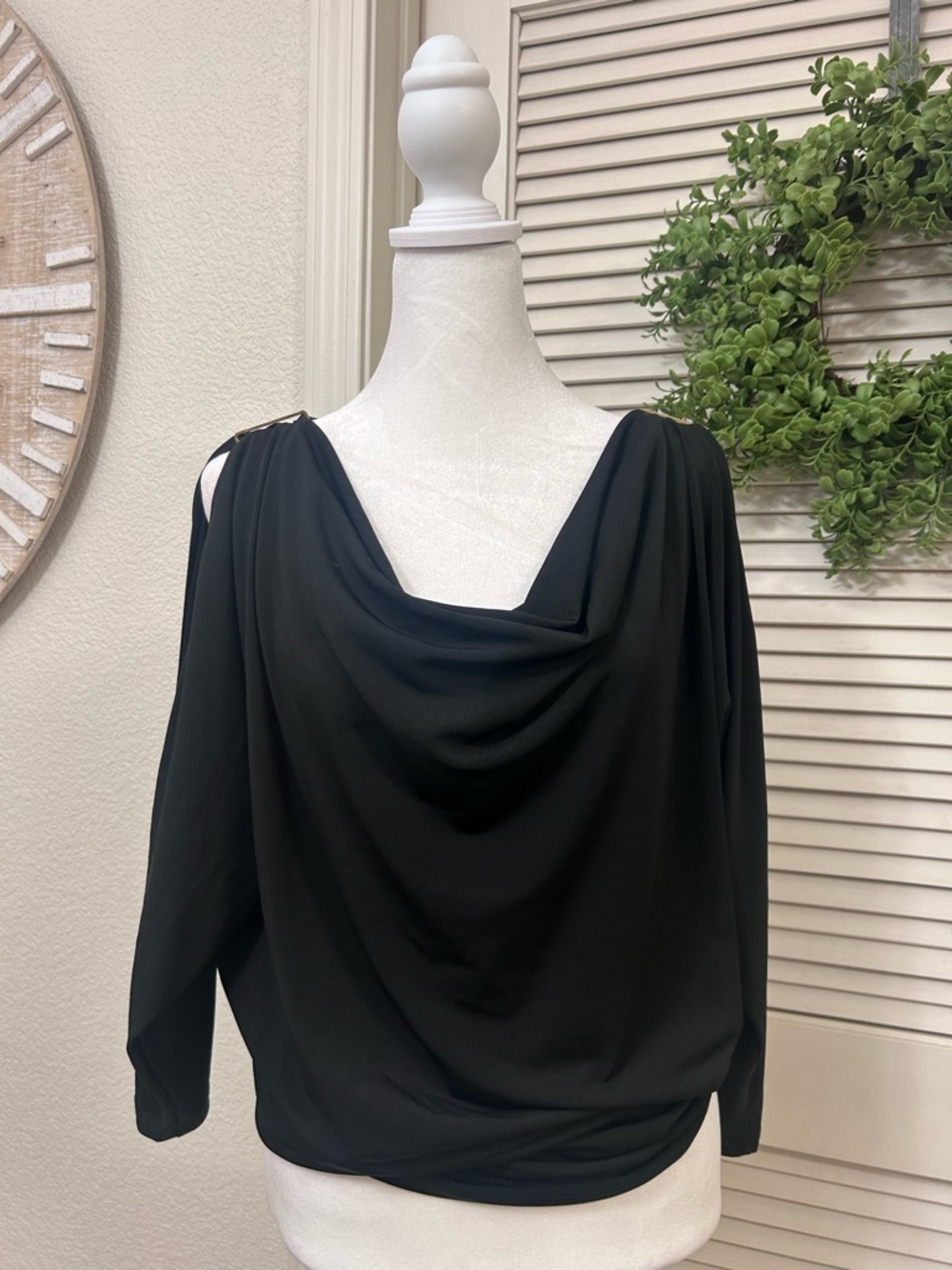 Michael Kors Black Cowl Neck Long Sleeve Blouse